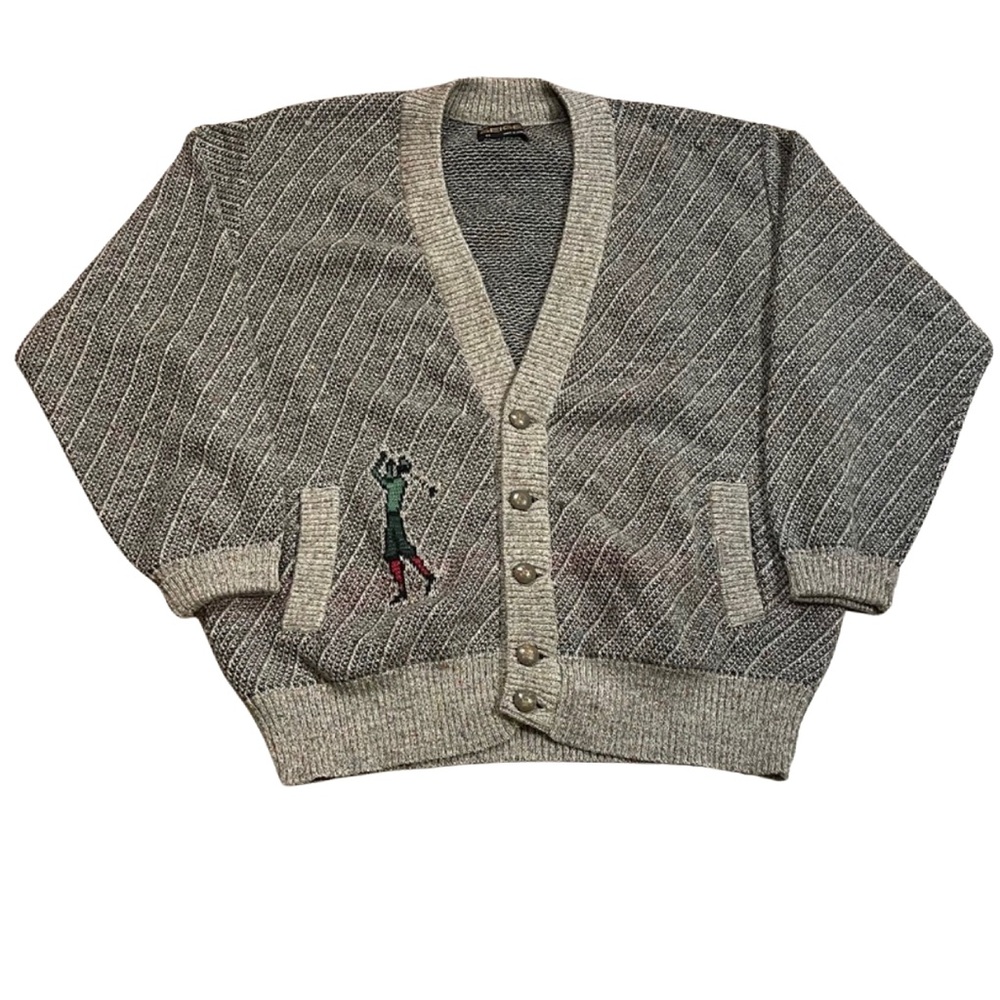 Vintage Geiger Cardigan Knit Sweater Golf Man Grey
